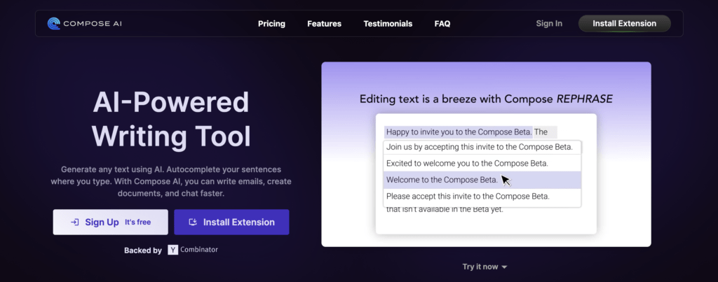 compose-ai-review-homepage-screenshot