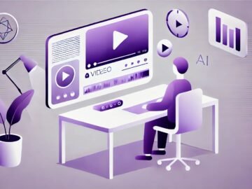 minimalistic illustration of a person creating videos using ai