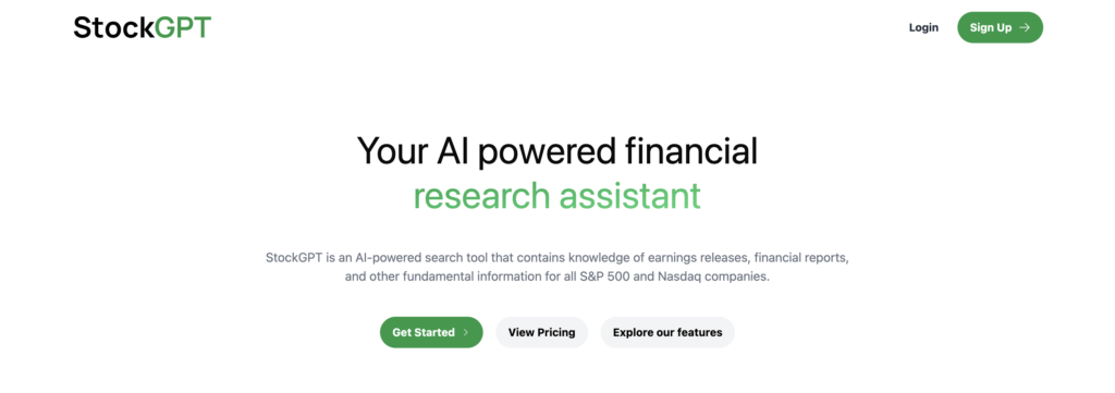 stockgpt review homepage screenshot