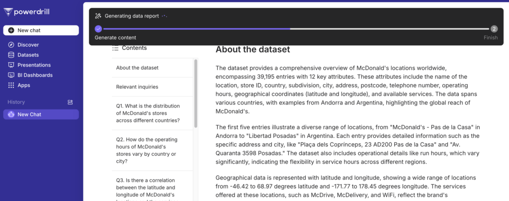 powerdrill review report generating example screenshot